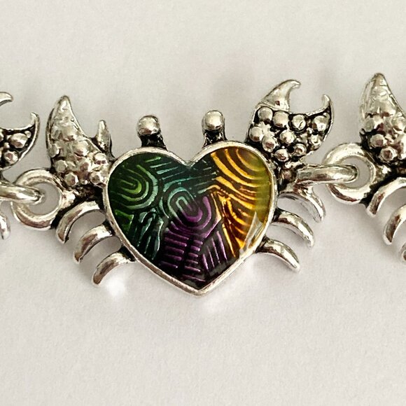 Silver Sea Life Crab Charm Bracelet Beach Multicolor Magnetic 7.75" Plated - Picture 3 of 13